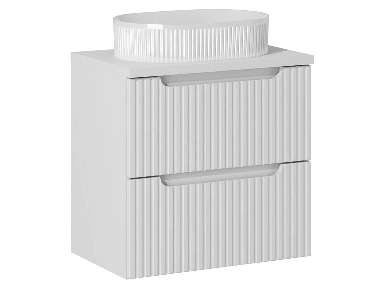 Meuble suspendu 2 tiroirs avec vasque ovale blanche NOVA-Blanc-Largeur 60 cm