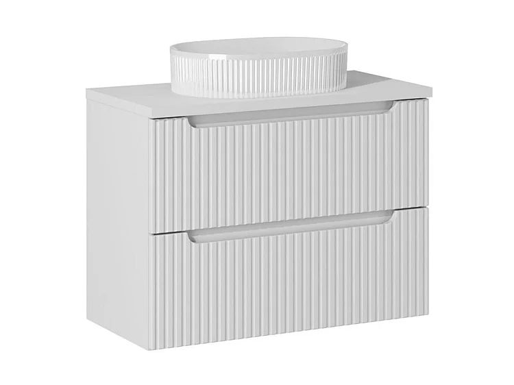 Meuble suspendu 2 tiroirs avec vasque ovale blanche NOVA-Blanc-Largeur 60 cm