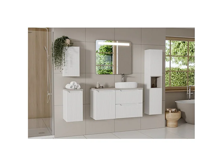 Meuble suspendu 2 tiroirs avec vasque ovale blanche NOVA-Blanc-Largeur 60 cm