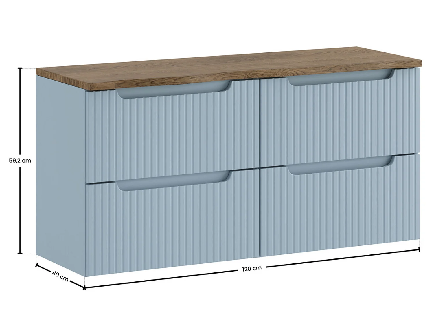 Mueble de baño suspendido NOVA Denim de 120 cm: elegante almacenamiento con encimera de roble Casella.
