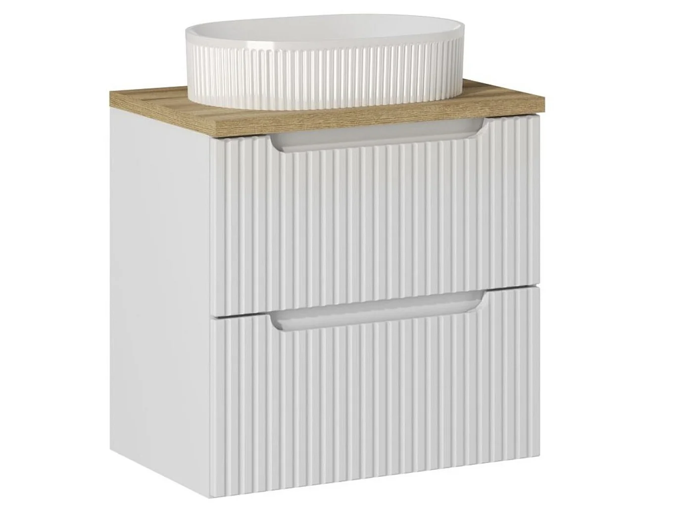 Meuble suspendu 2 tiroirs avec vasque ovale blanche NOVA-Blanc/Naturel-Largeur 60 cm