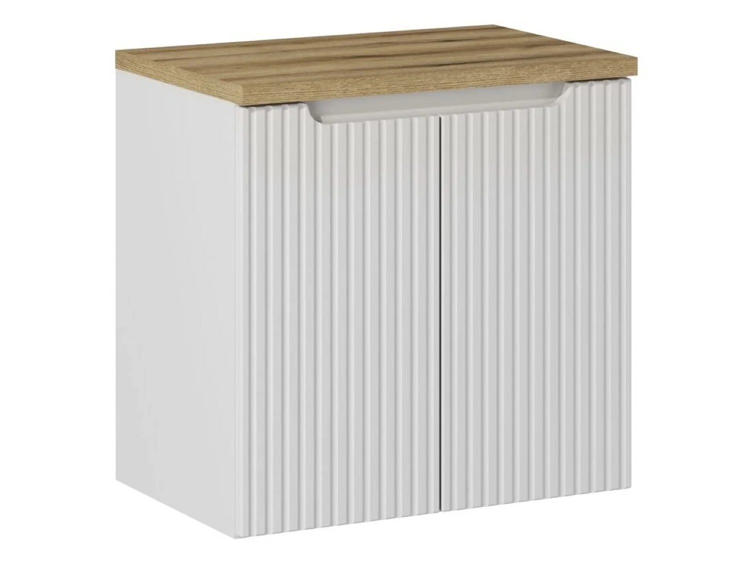 Meuble suspendu 2 tiroirs avec vasque ovale blanche NOVA-Blanc/Naturel-Largeur 60 cm