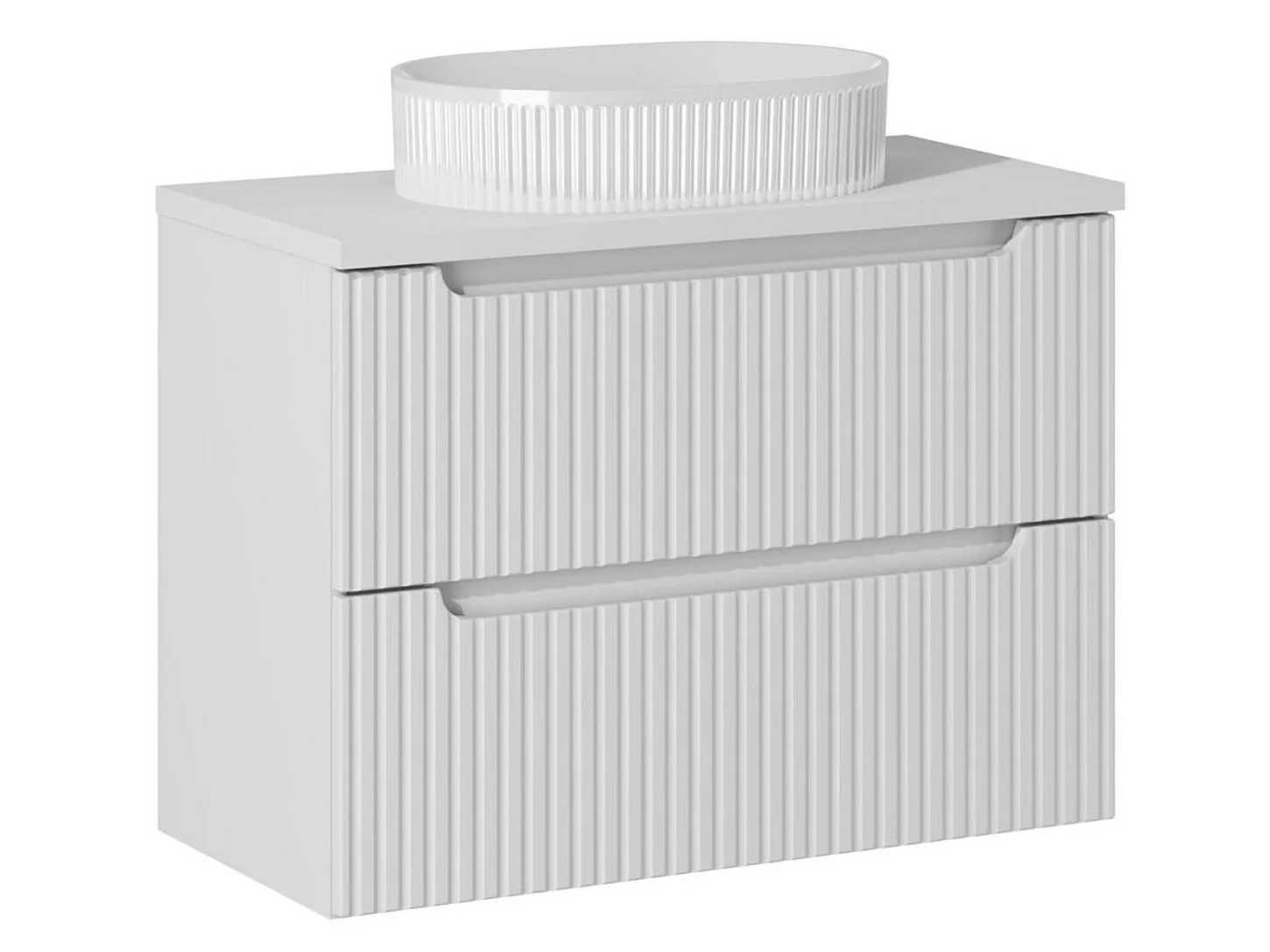 Meuble suspendu 2 tiroirs avec vasque ovale blanche NOVA-Blanc/Naturel-Largeur 60 cm