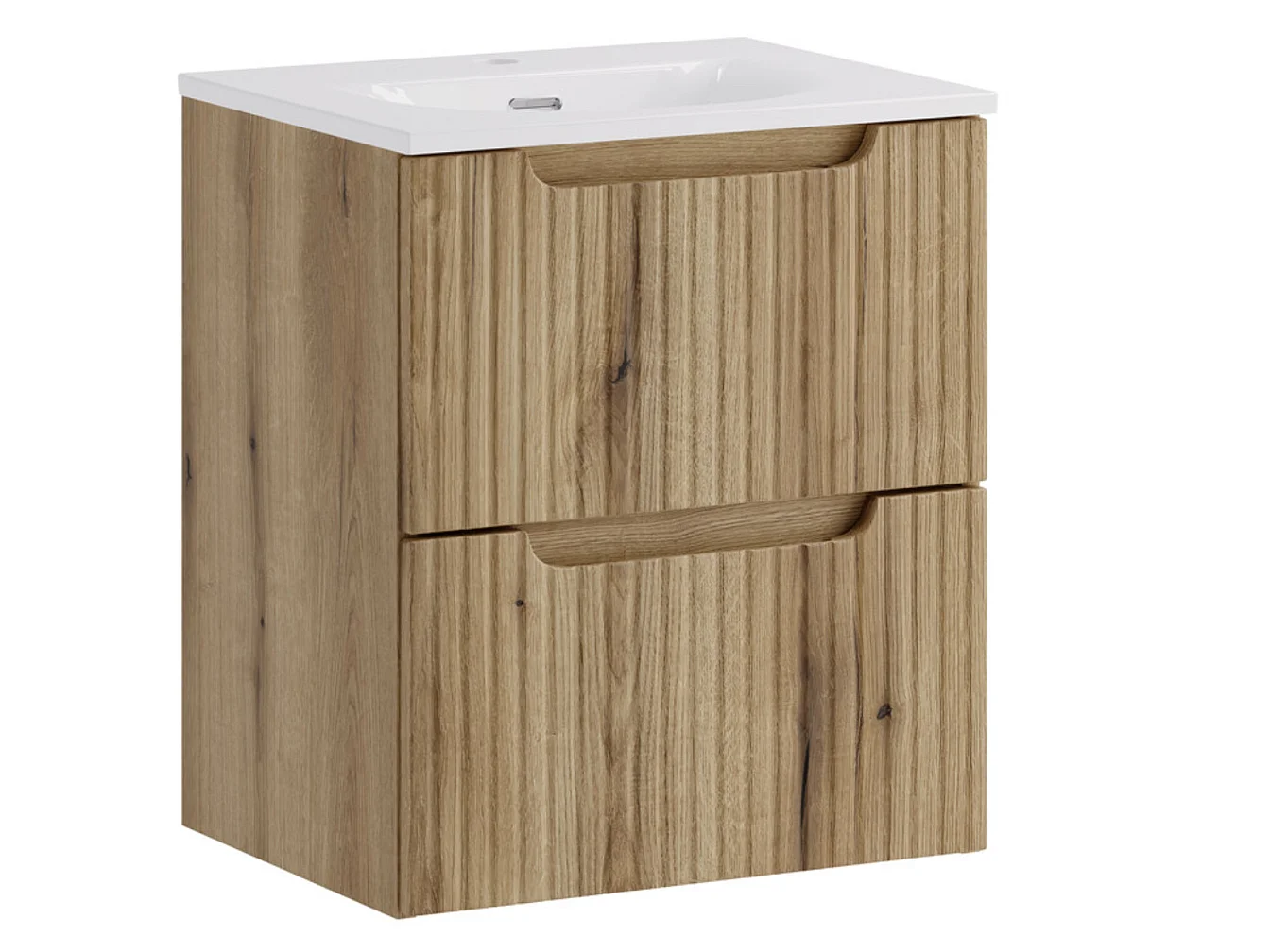 Meuble suspendu 2 tiroirs avec vasque encastrée NOVA-Naturel-Largeur 50 cm
