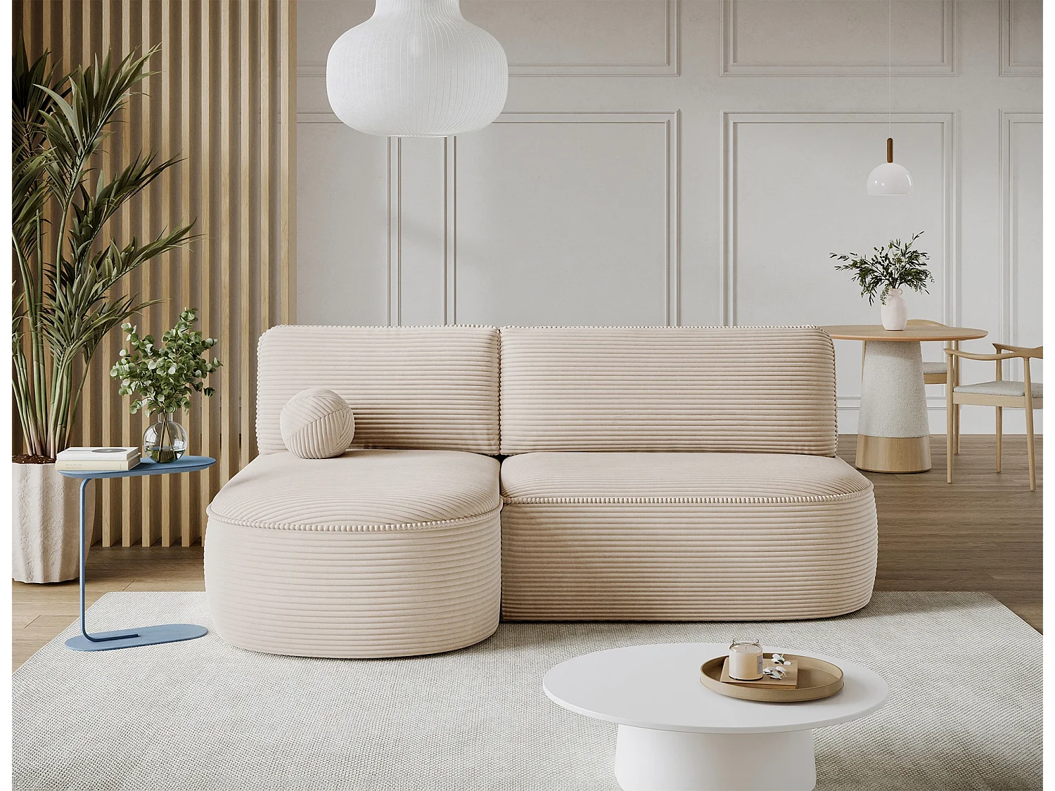Canapé d'angle gauche 3 places convertible en tissu côtelé beige VERNA