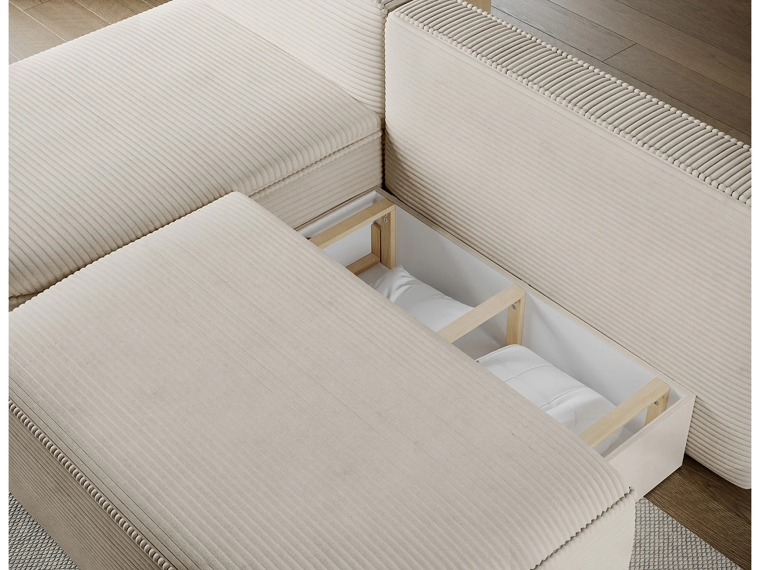 Canapé d'angle gauche 3 places convertible en tissu côtelé beige VERNA