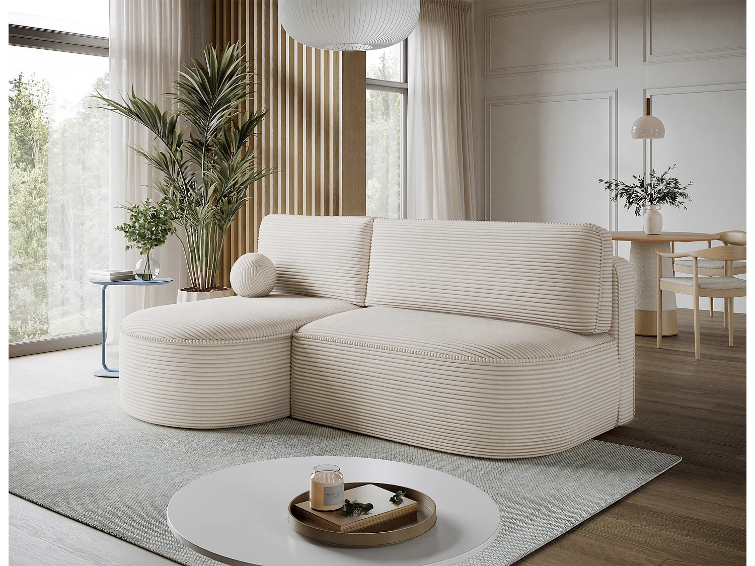 Canapé d'angle gauche 3 places convertible en tissu côtelé beige VERNA