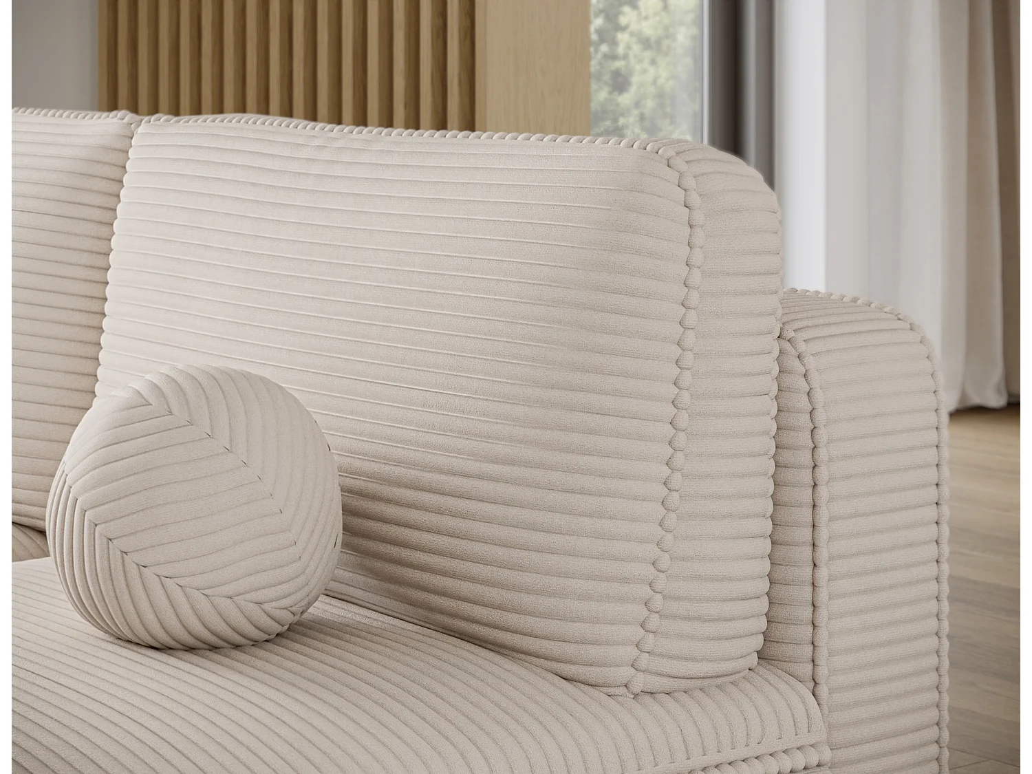 Canapé d'angle gauche 3 places convertible en tissu côtelé beige VERNA