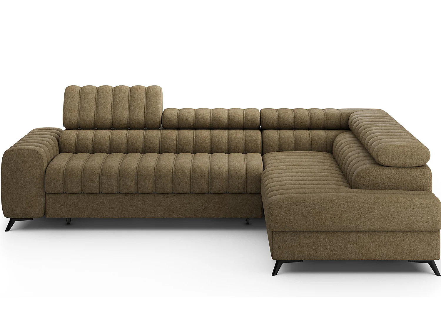 Canapé d’angle convertible KANDO en tissu texturé – 269cm-Marron clair-angle droit