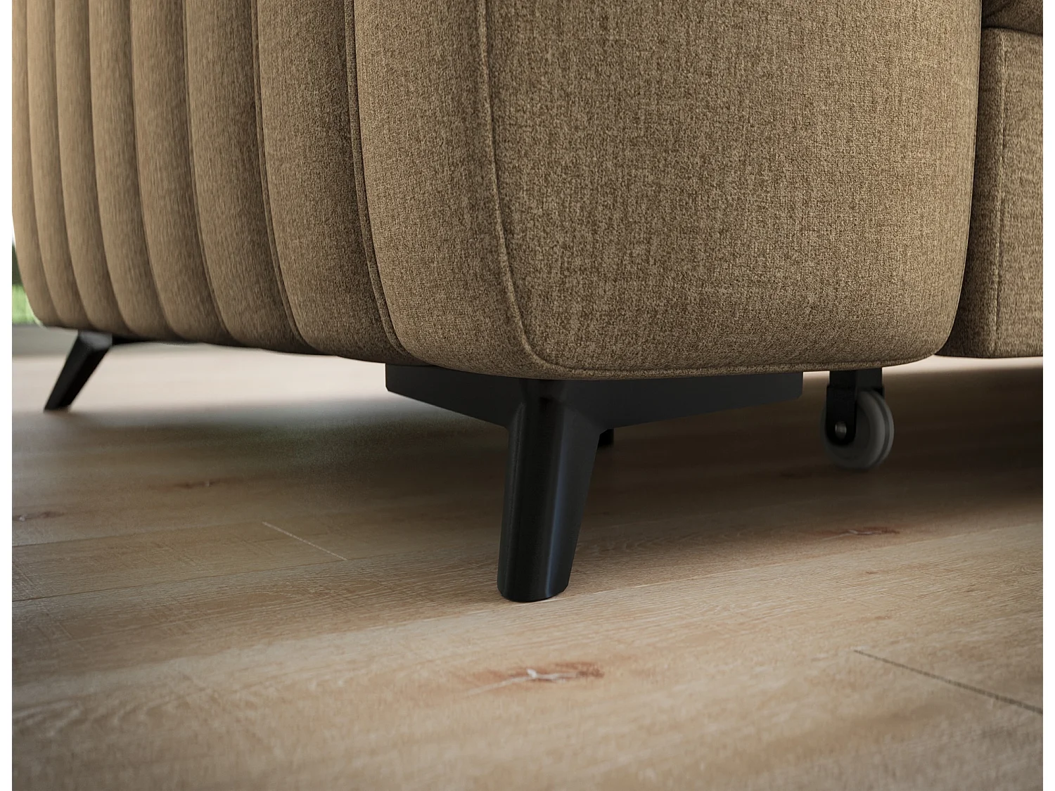 Canapé d’angle convertible KANDO en tissu texturé – 269cm-Marron clair-angle droit