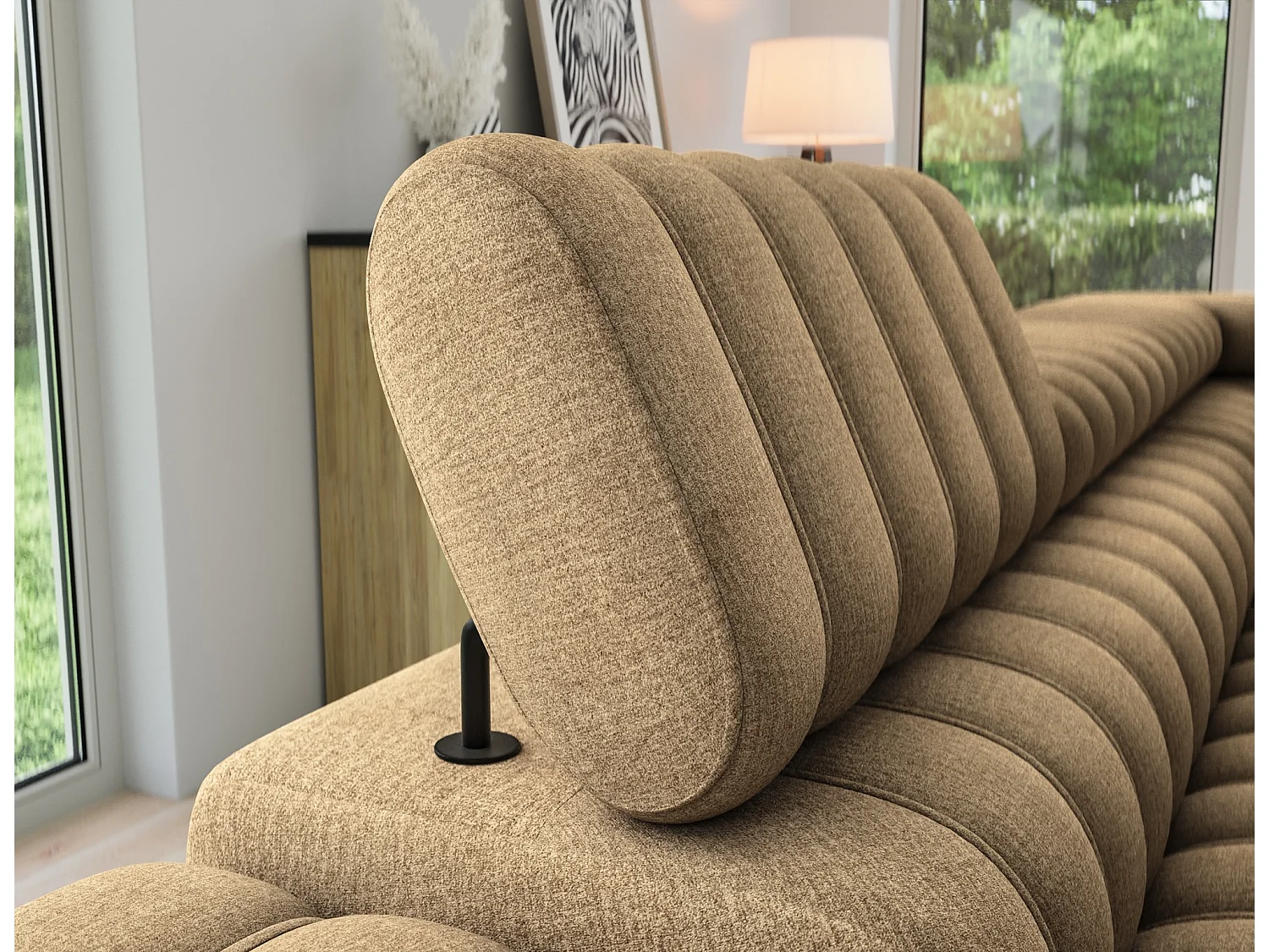 Canapé d’angle convertible KANDO en tissu texturé – 269cm-Marron clair-angle droit