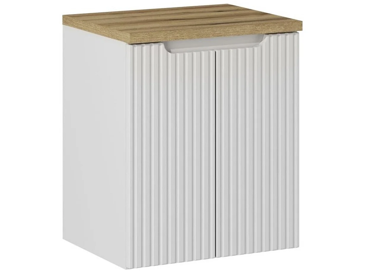 Meuble sous vasque suspendu 2 portes avec plan NOVA-Blanc-Plateau Naturel-Largeur 50 cm