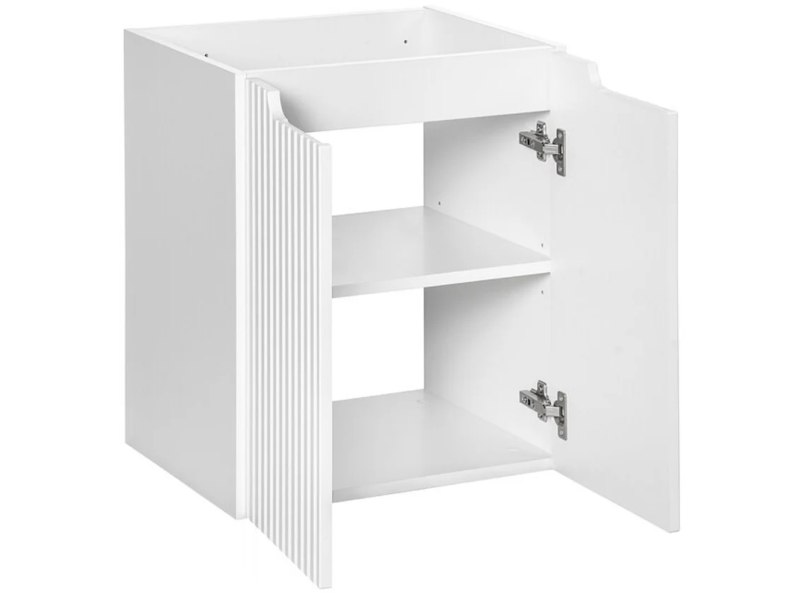 Meuble sous vasque suspendu 2 portes avec plan NOVA-Blanc-Plateau Naturel-Largeur 50 cm