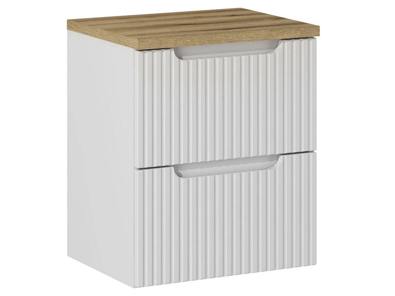 Meuble sous vasque suspendu 2 tiroirs avec plan NOVA-Blanc-Plateau Naturel-Largeur 50 cm