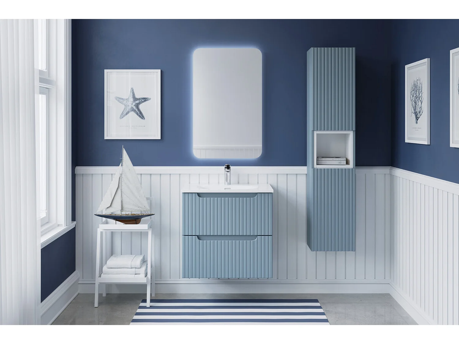 Mueble de baño suspendido NOVA con 2 cajones – Muebles de baño modernos-Azul-Anchura 60 cm