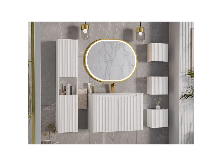 Meuble sous vasque suspendu 2 tiroirs avec plan NOVA-Blanc-Plateau Blanc-Largeur 50 cm