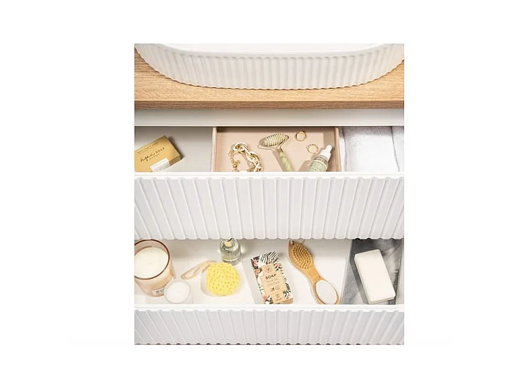 Meuble sous vasque suspendu 2 tiroirs avec plan NOVA-Blanc-Plateau Blanc-Largeur 50 cm