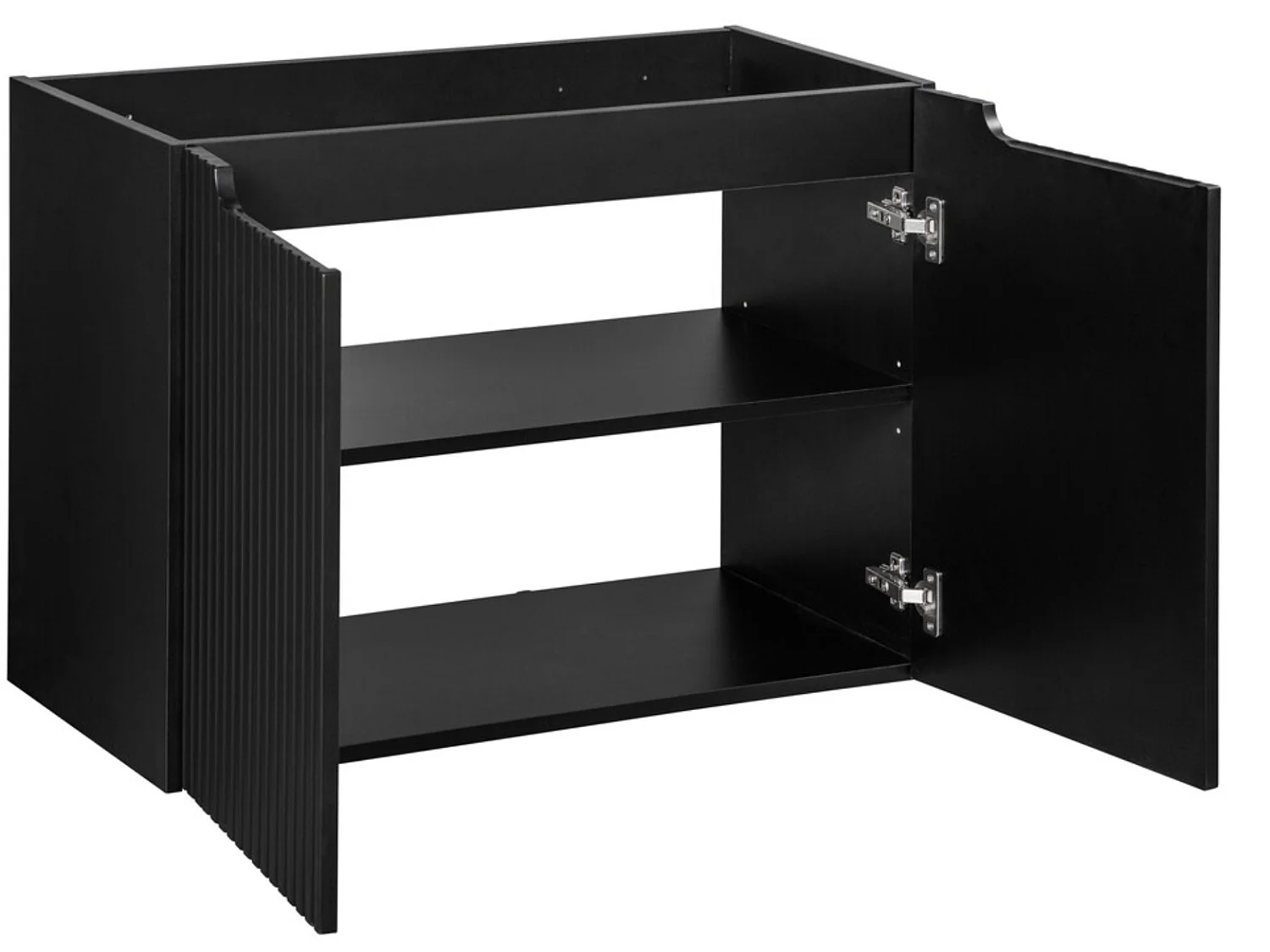 Meuble sous vasque suspendu 2 portes avec plan NOVA-Noir-Plateau Naturel-Largeur 80 cm