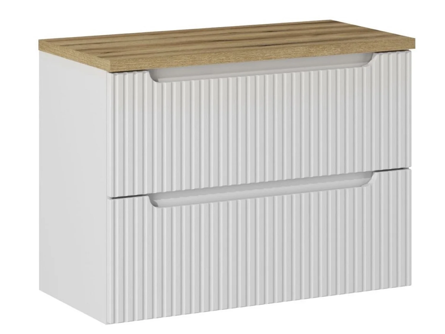 Meuble sous vasque suspendu 2 tiroirs avec plan NOVA-Blanc-Plateau Naturel-Largeur 80 cm