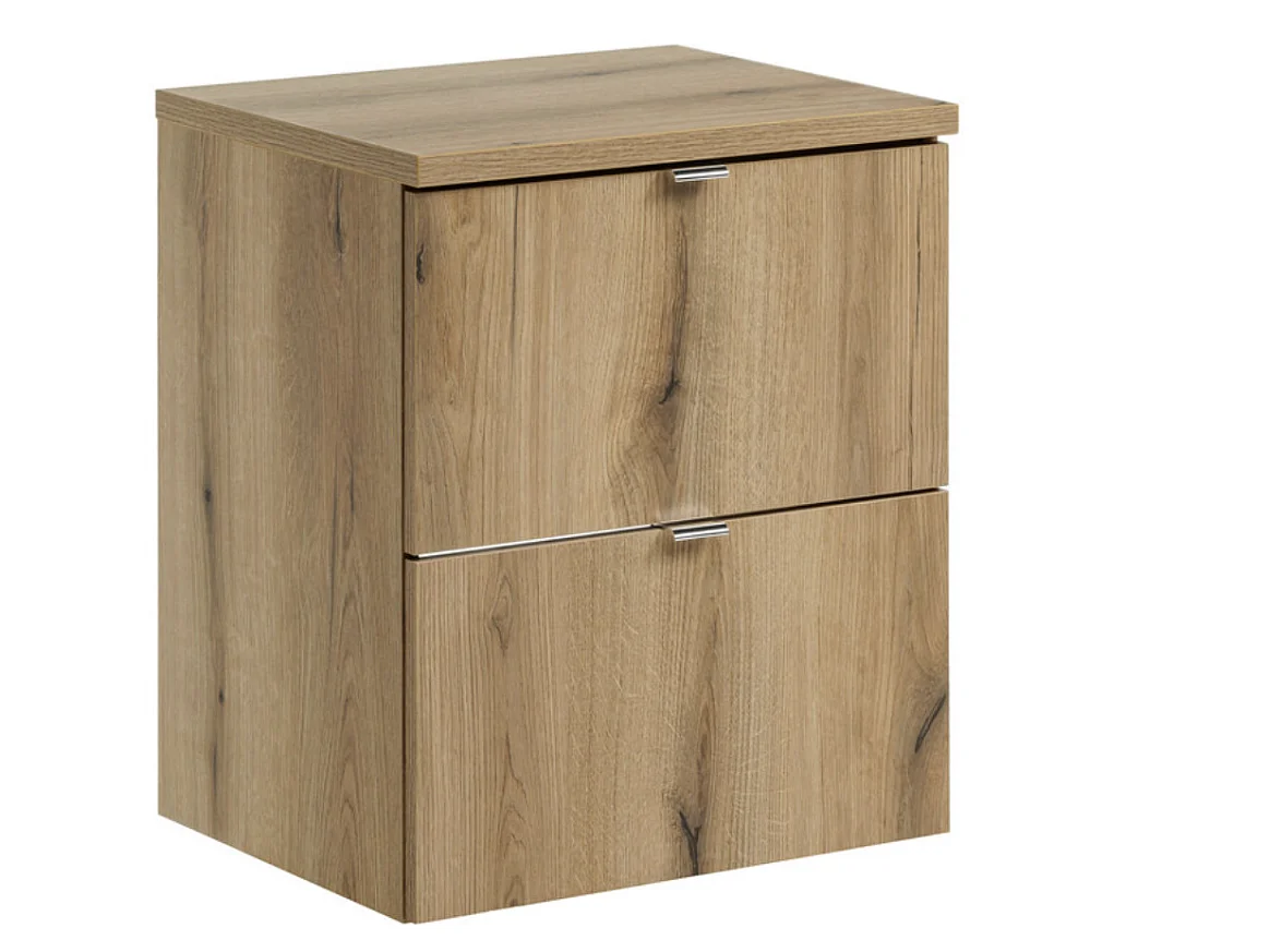 Meuble sous-vasque suspendu NOVA OAK 2 tiroirs avec plan de travail – Naturel et rangement pratique-Naturel-Largeur 50 cm