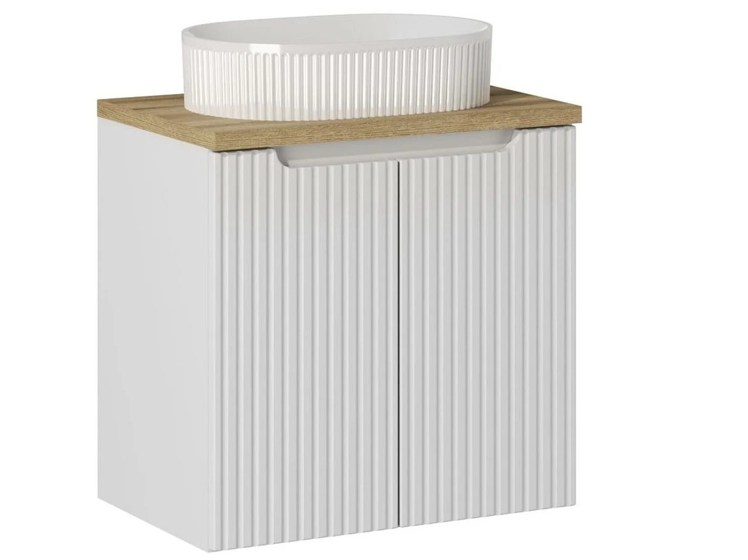 Meuble suspendu 2 portes avec vasque ovale blanche NOVA-Blanc/Naturel-Largeur 60 cm