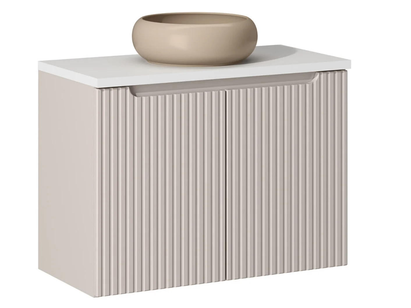 Meuble salle de bain suspendu 2 portes NOVA taupe – Vasque ronde cappuccino avec plan-Largeur 80 cm