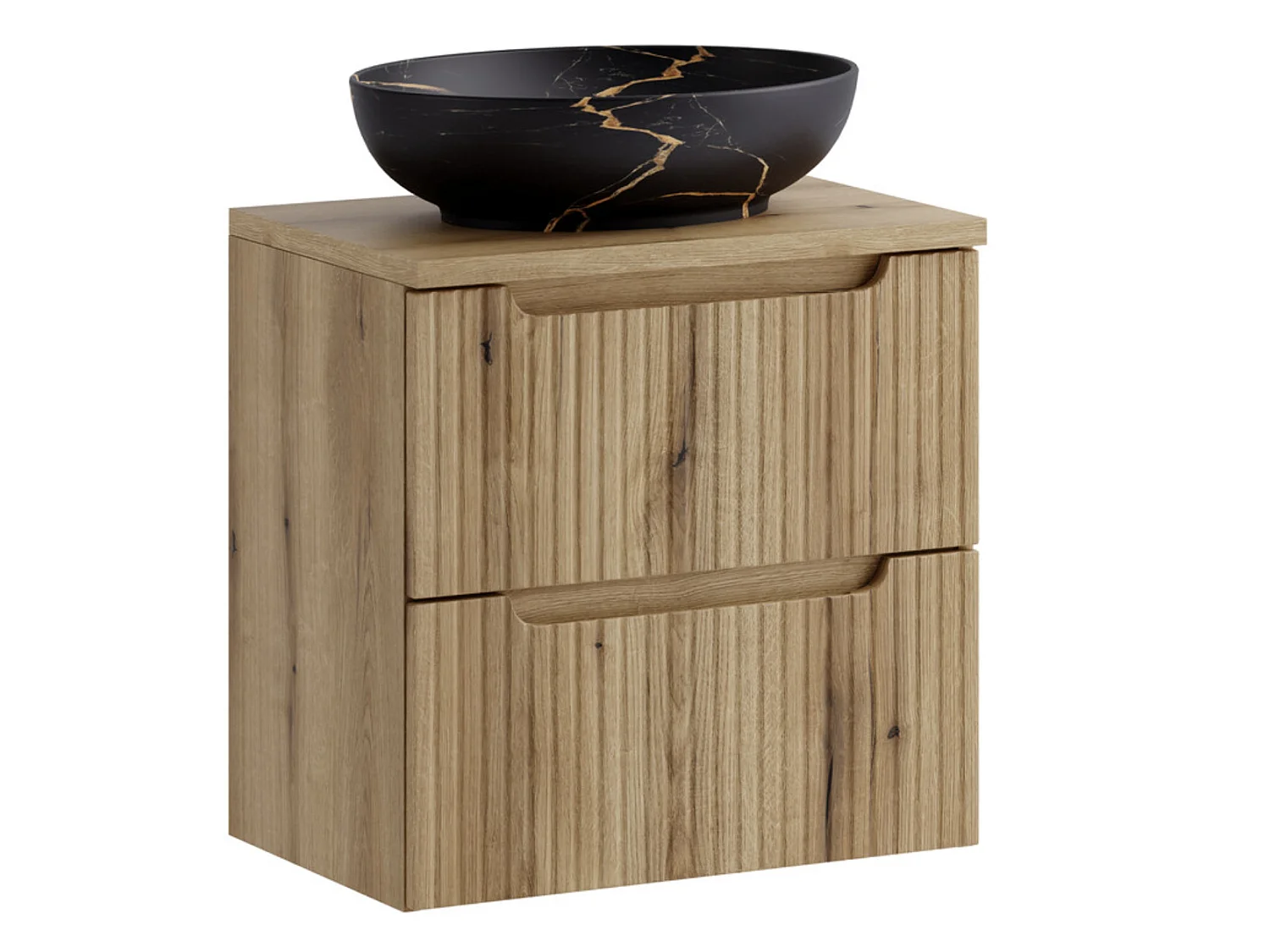 Meuble salle de bain suspendu NOVA Chêne naturel 60cm avec vasque noir doré MONA