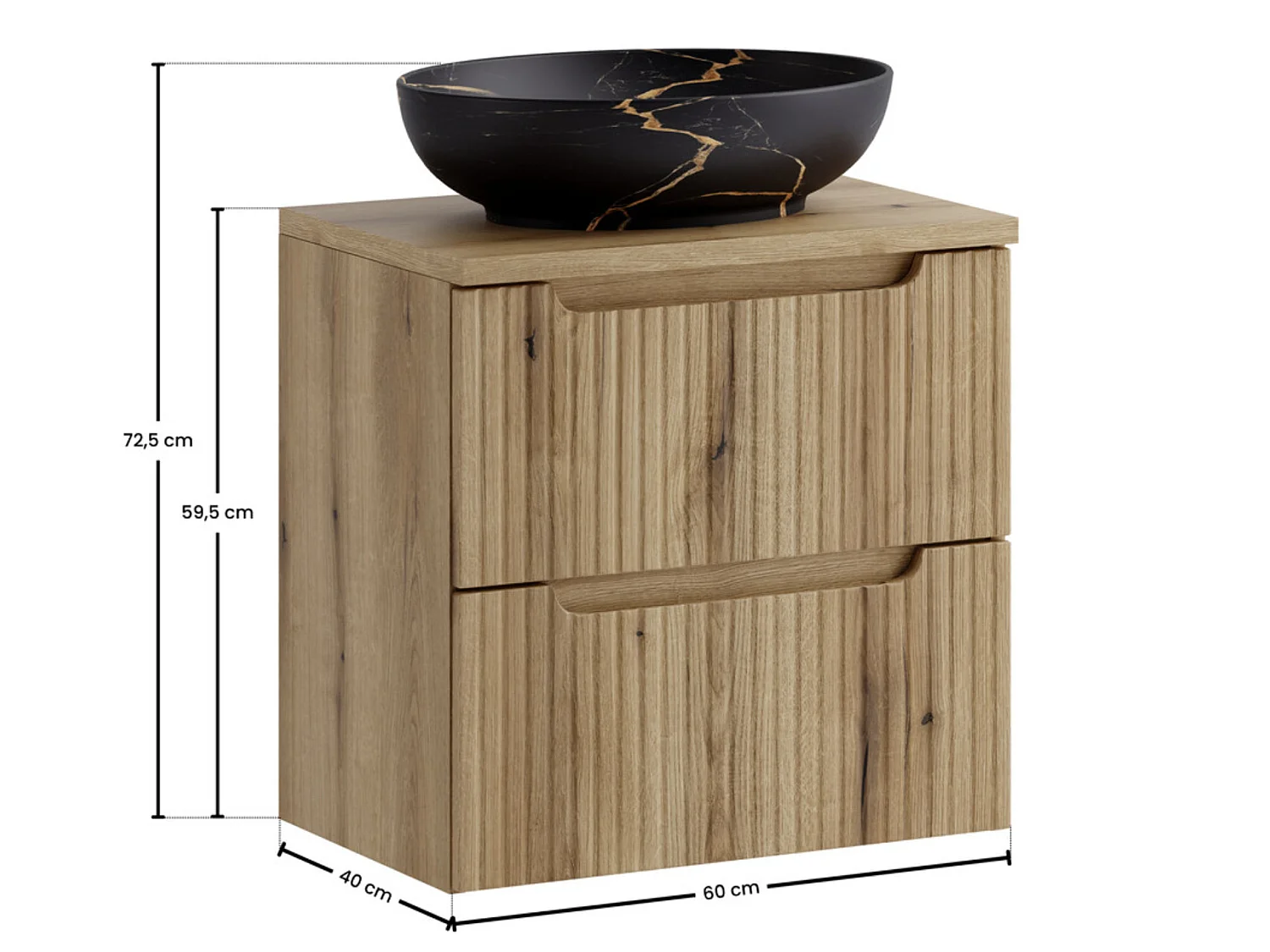 Meuble salle de bain suspendu NOVA Chêne naturel 60cm avec vasque noir doré MONA