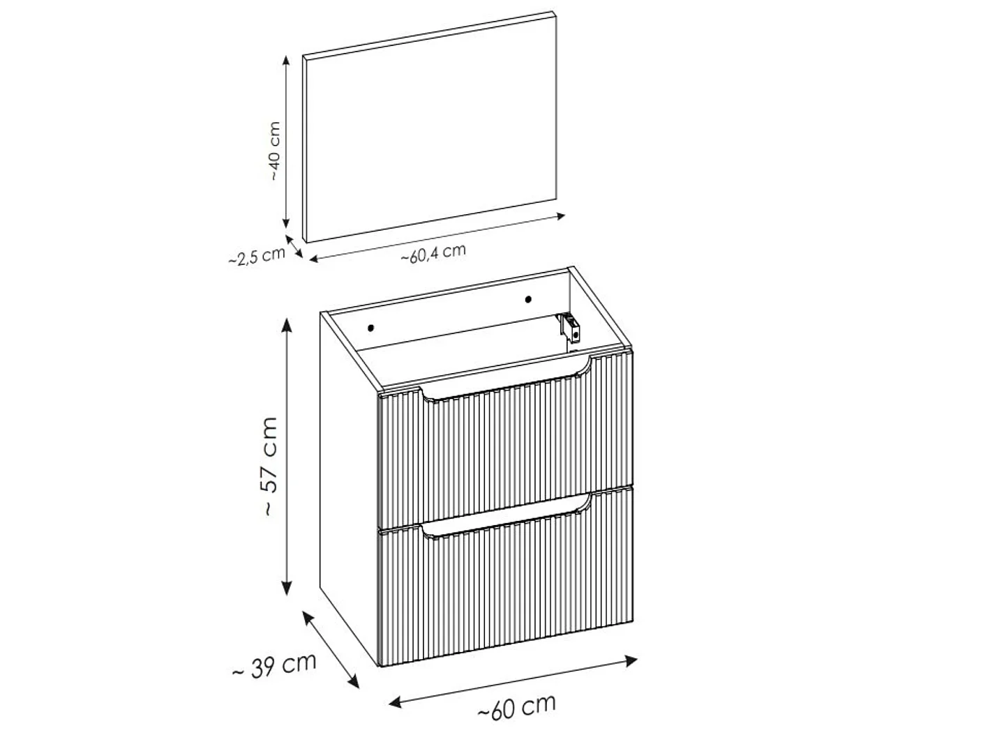Meuble sous vasque suspendu 2 tiroirs avec plan NOVA-Blanc-Plateau Blanc-Largeur 60 cm