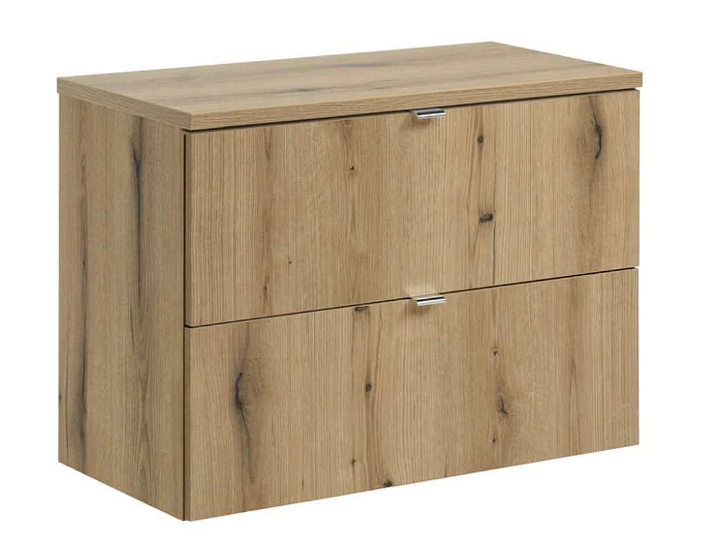 Meuble sous-vasque suspendu NOVA OAK 2 tiroirs avec plan de travail – Naturel et rangement pratique-Naturel/Noir-Largeur 50 cm