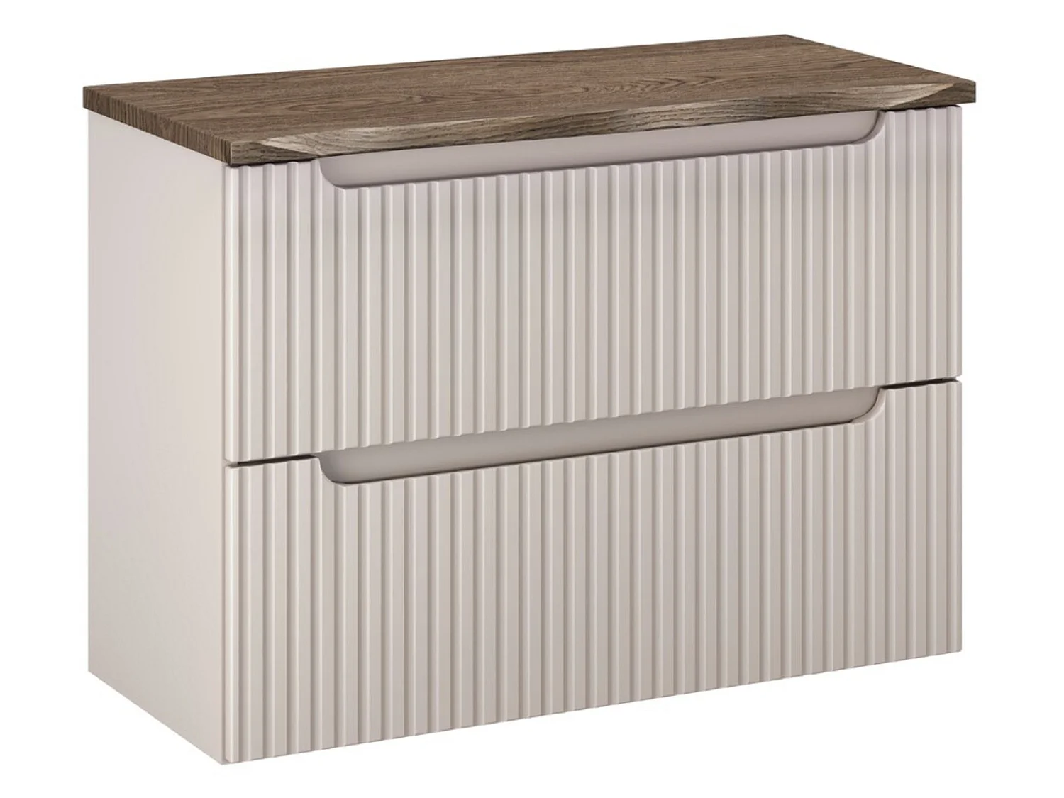 Meuble sous vasque suspendu 2 tiroirs avec plan NOVA-Taupe-Plateau Marron-Largeur 80 cm