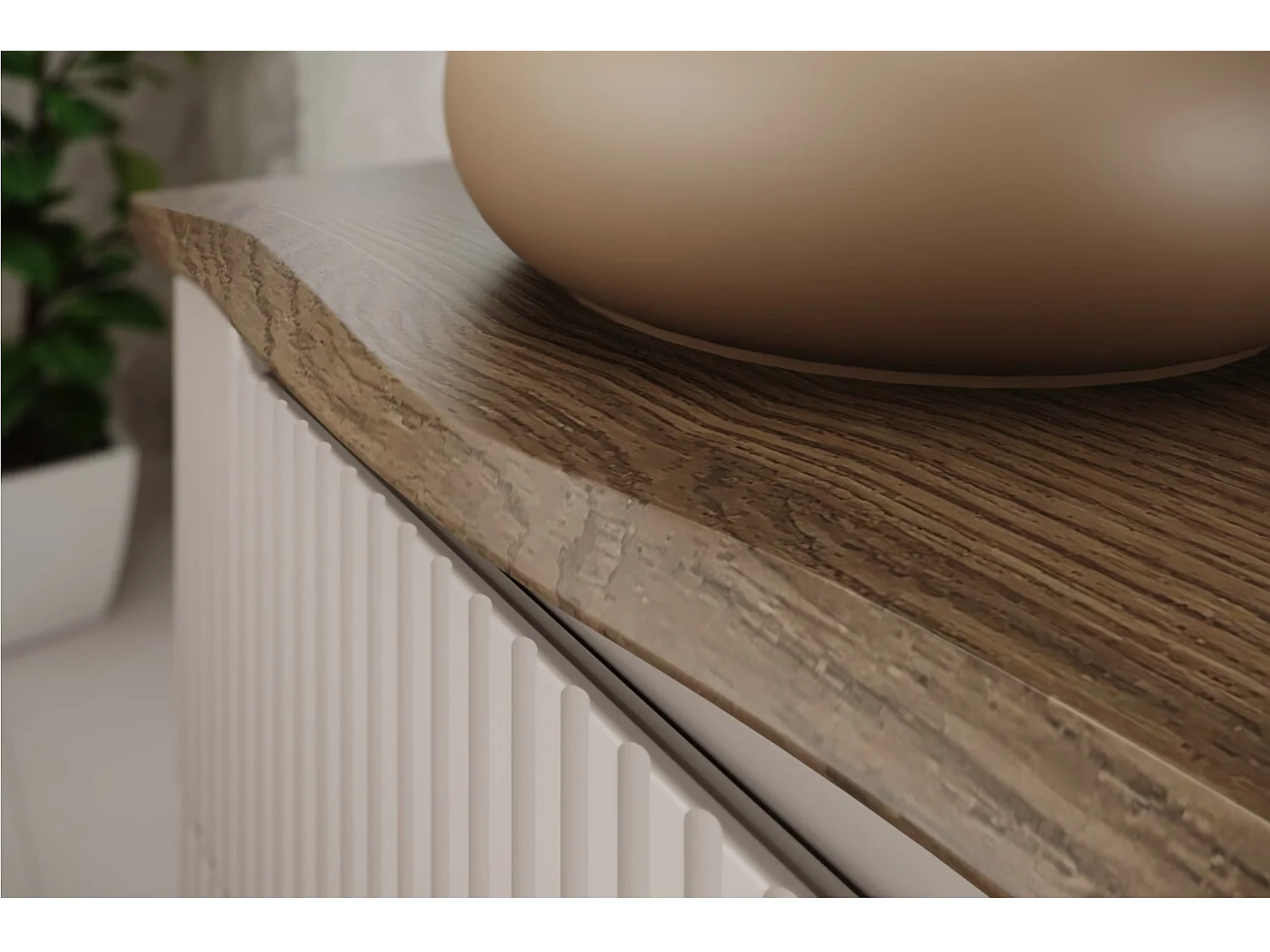 Meuble sous vasque suspendu 2 tiroirs avec plan NOVA-Taupe-Plateau Marron-Largeur 80 cm