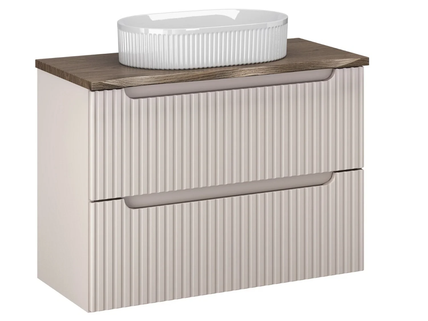 Meuble suspendu 2 tiroirs avec vasque ovale blanche NOVA-Taupe/Marron-Largeur 80 cm