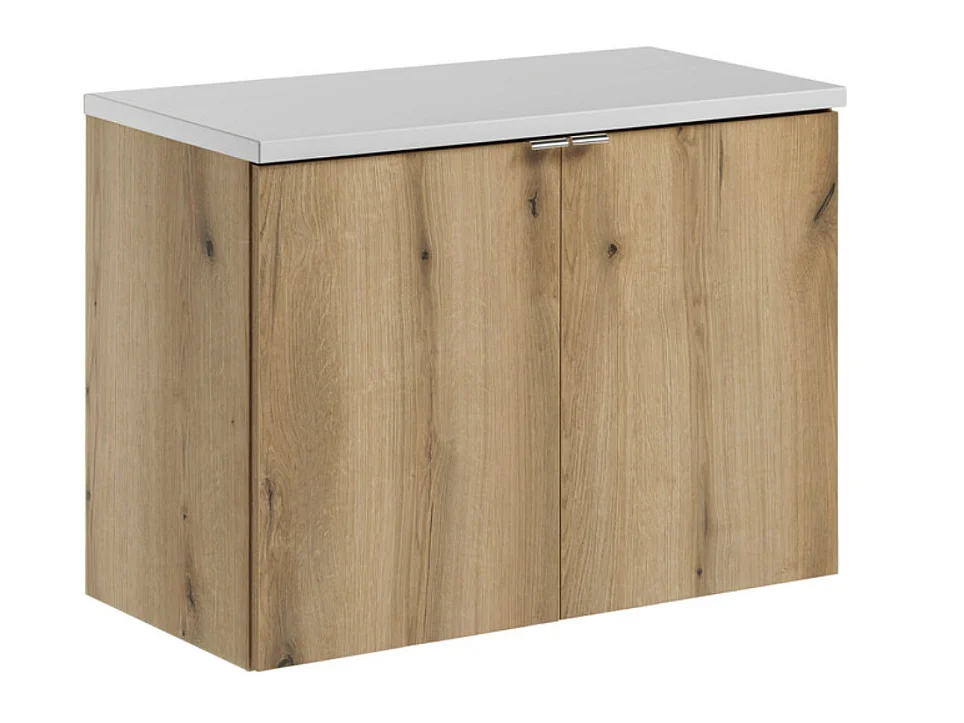 Meuble sous-vasque suspendu 2 portes avec plan NOVA OAK – Naturel et rangement pratique-Naturel/Blanc-Largeur 80 cm