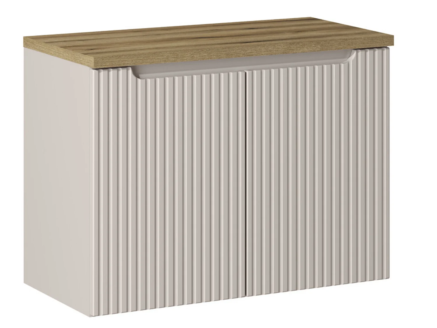 Meuble sous vasque suspendu 2 portes avec plan NOVA-Taupe-Plateau Naturel-Largeur 60 cm