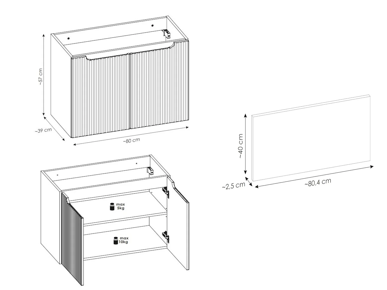 Meuble sous vasque suspendu 2 portes avec plan NOVA-Blanc-Plateau Blanc-Largeur 80 cm