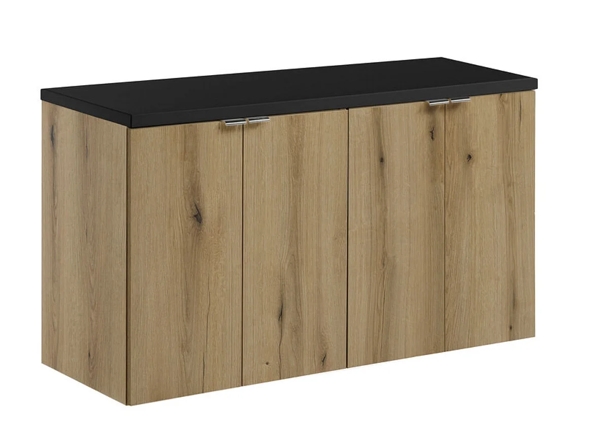 Meuble sous-vasque suspendu 2 portes avec plan NOVA OAK – Naturel et rangement pratique-Naturel/Noir-Largeur 100 cm