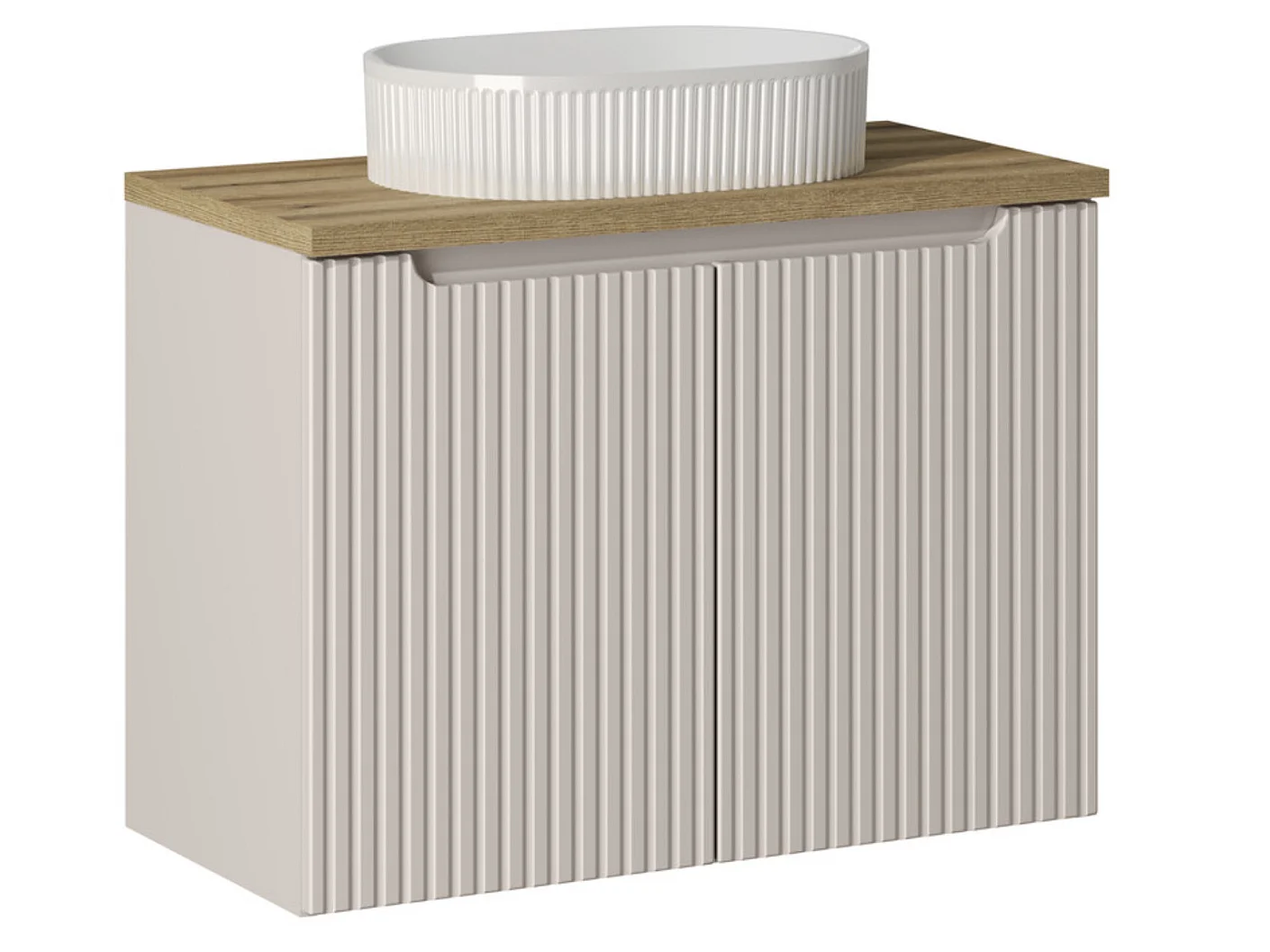 Meuble suspendu 2 portes avec vasque ovale blanche NOVA-Taupe/Naturel-Largeur 80 cm