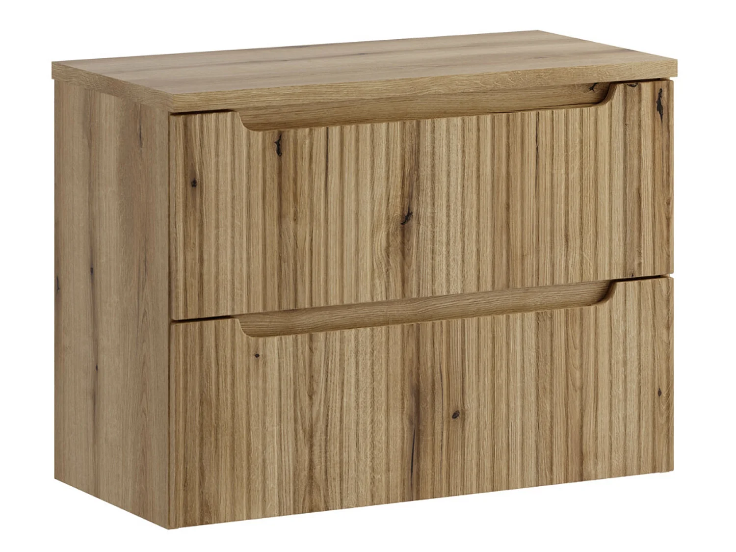 Meuble sous vasque suspendu 2 tiroirs avec plan NOVA-Naturel-Plateau Naturel-Largeur 80 cm