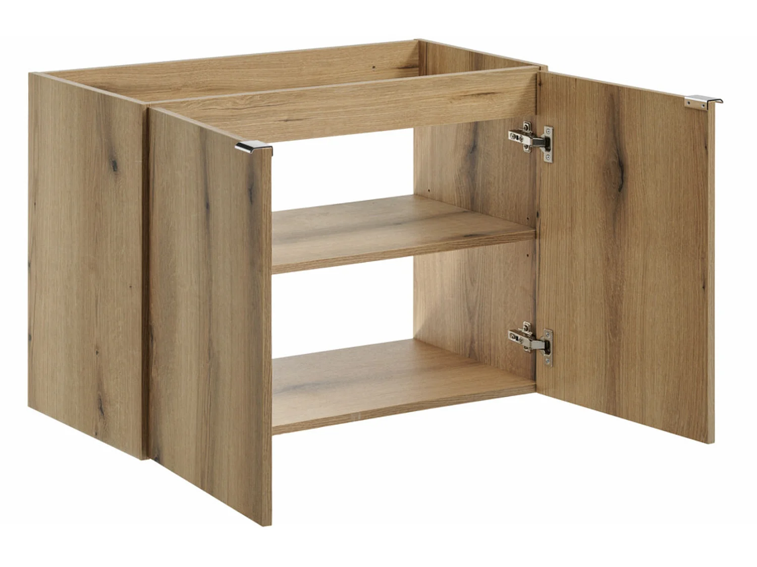 Meuble sous-vasque suspendu 2 portes avec plan NOVA OAK – Naturel et rangement pratique-Naturel/Noir-Largeur 80 cm