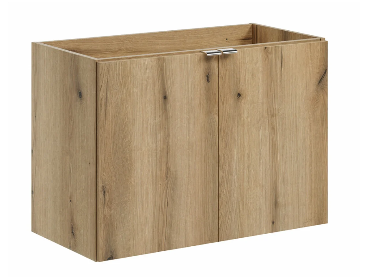 Meuble sous-vasque suspendu 2 portes avec plan NOVA OAK – Naturel et rangement pratique-Naturel/Noir-Largeur 80 cm