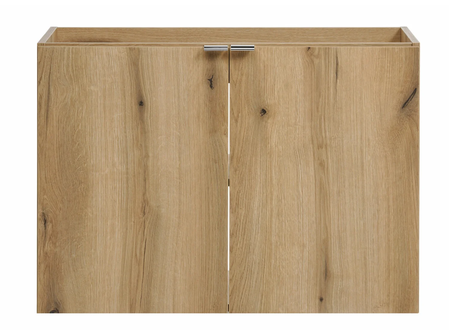 Meuble sous-vasque suspendu 2 portes avec plan NOVA OAK – Naturel et rangement pratique-Naturel/Noir-Largeur 80 cm