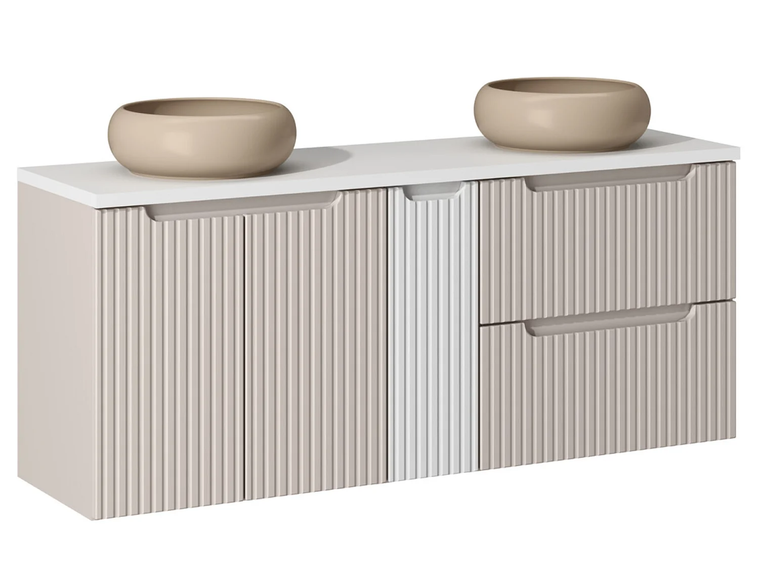 Meuble salle de bain suspendu 2 portes NOVA taupe – Vasque ronde cappuccino avec plan-Largeur 60 cm