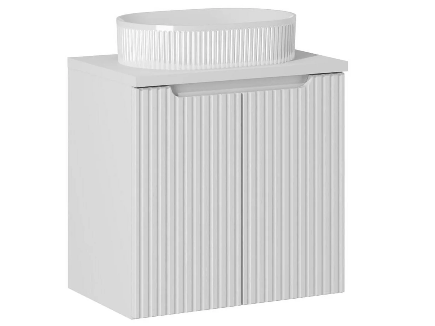 Meuble suspendu 2 portes avec vasque ovale blanche NOVA-Blanc-Largeur 60 cm