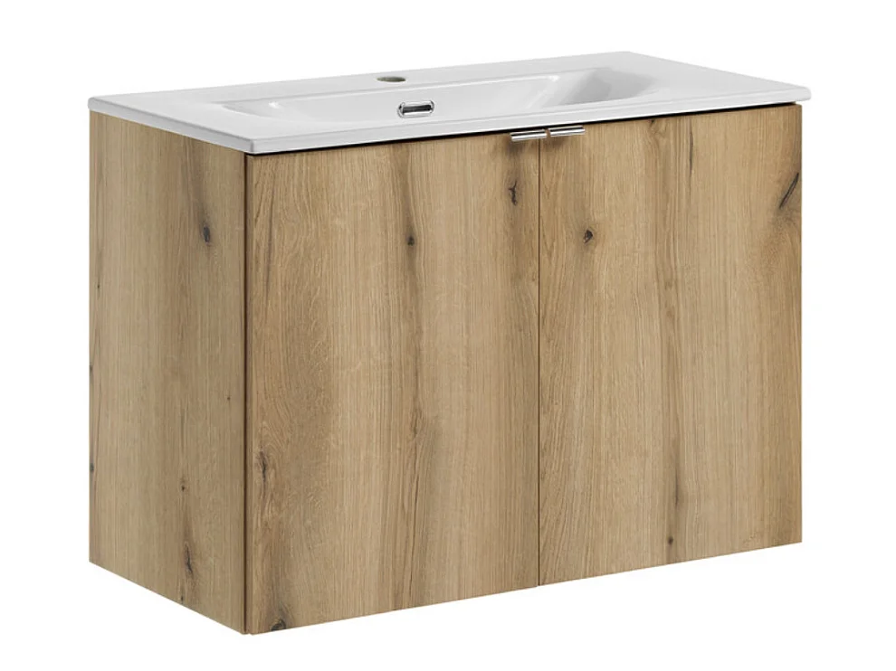 Ensemble meuble salle de bain suspendu 2 portes avec vasque encastrée NOVA OAK-Largeur 80 cm