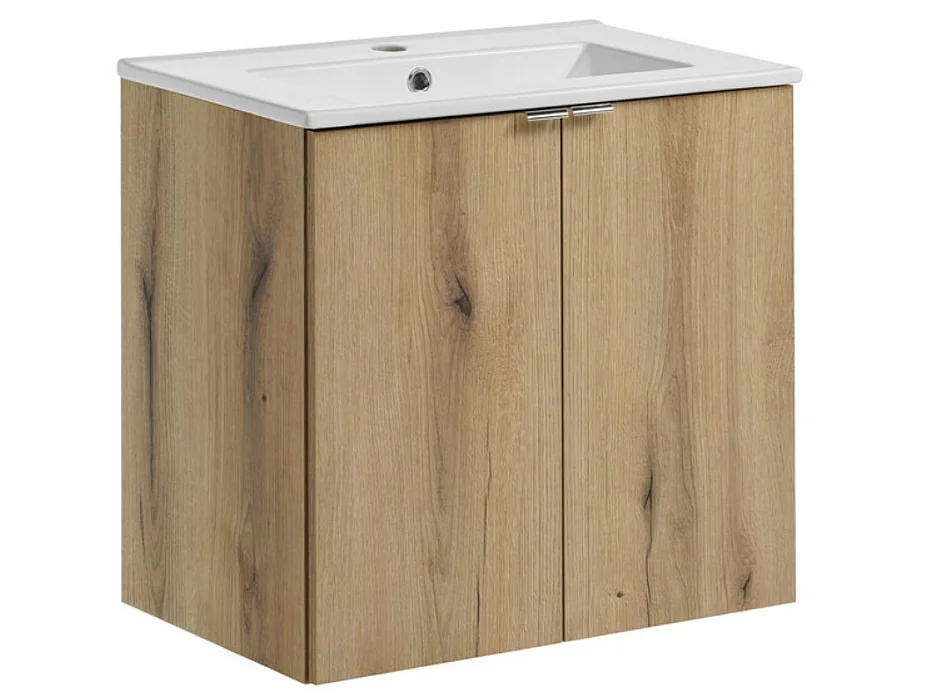 Ensemble meuble salle de bain suspendu 2 portes avec vasque encastrée NOVA OAK-Largeur 80 cm