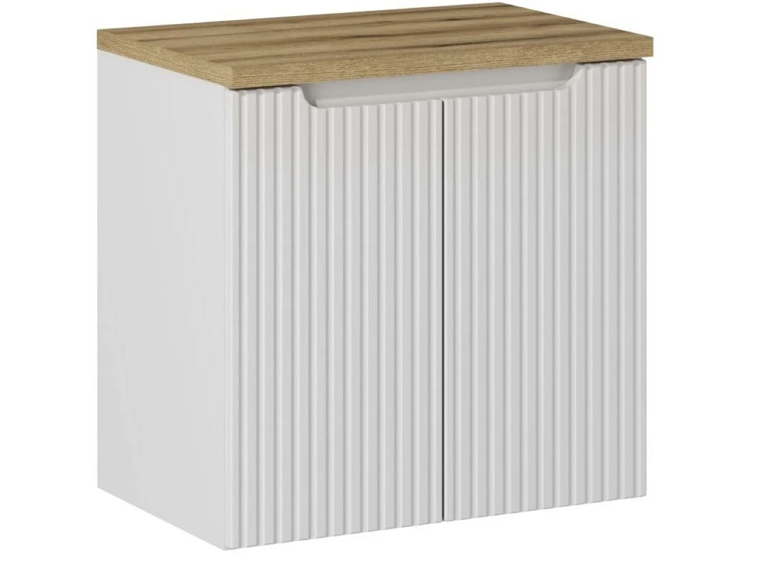 Meuble sous vasque suspendu 2 portes avec plan NOVA-Blanc-Plateau Naturel-Largeur 60 cm