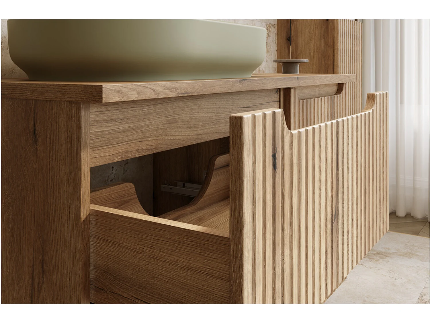 Meuble sous vasque suspendu 2 tiroirs NOVA – Meuble salle de bain moderne-Naturel-Largeur 80 cm