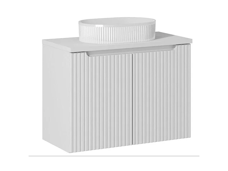 Meuble suspendu 2 portes avec vasque ovale blanche NOVA-Blanc-Largeur 80 cm