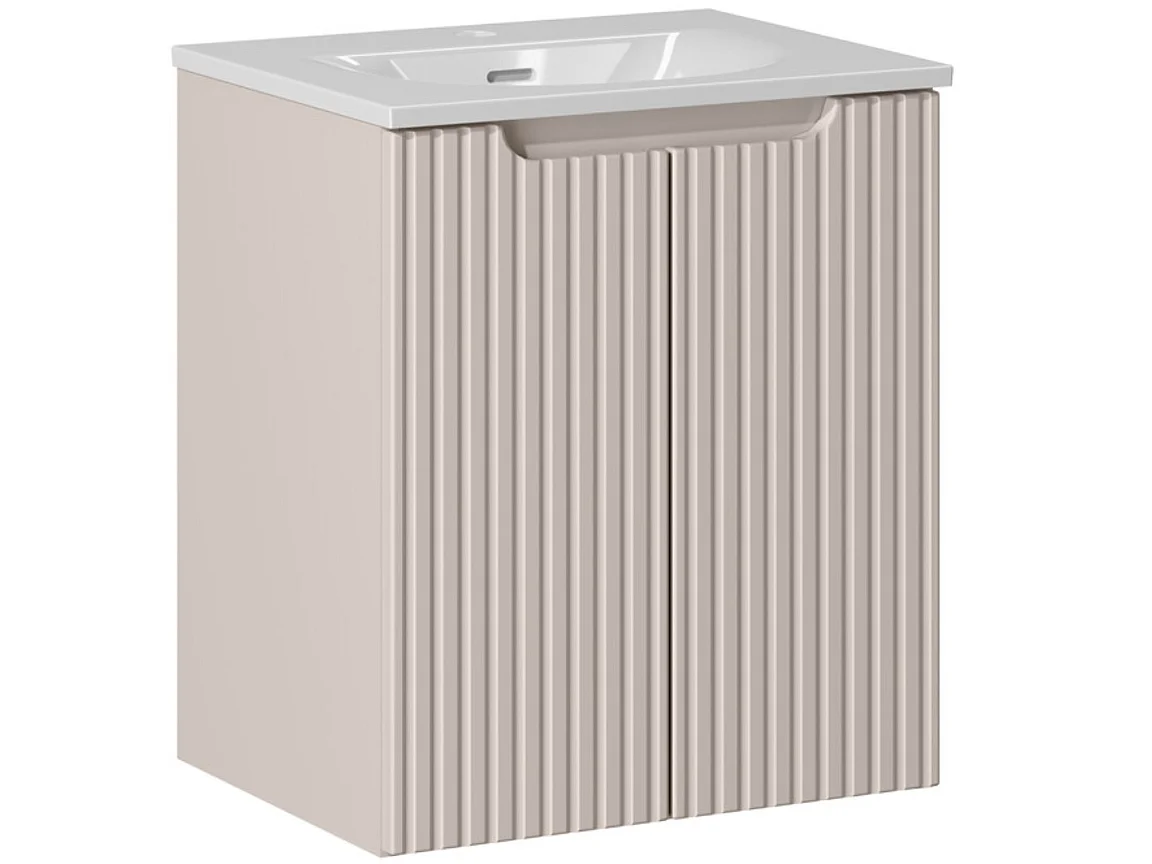 Meuble suspendu 2 portes avec vasque encastrée NOVA-Taupe-Largeur 50 cm
